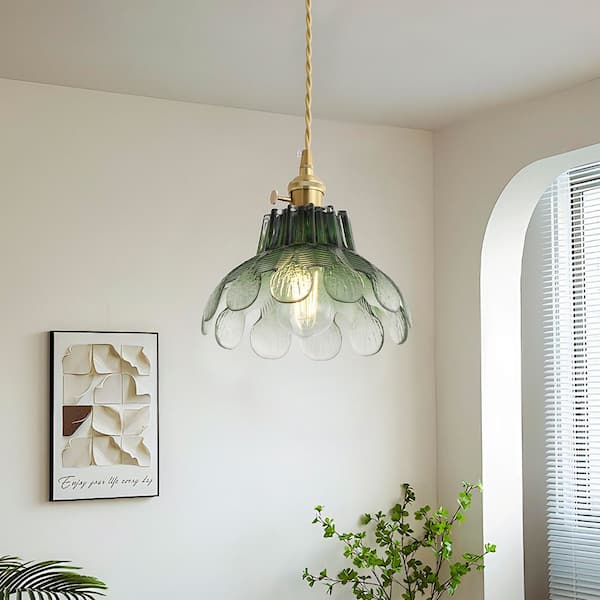 40-Watt 8.19 in. 1-Light Vintage Pendant Light Industrial Ceiling Hanging Light with Gradient Green Glass Shade