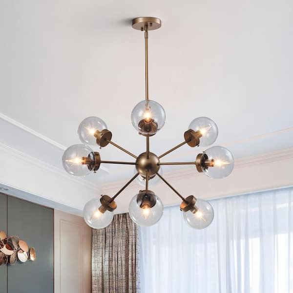 Providence 9-Light Gold Sputnik Chandelier with Clear Glass Shade