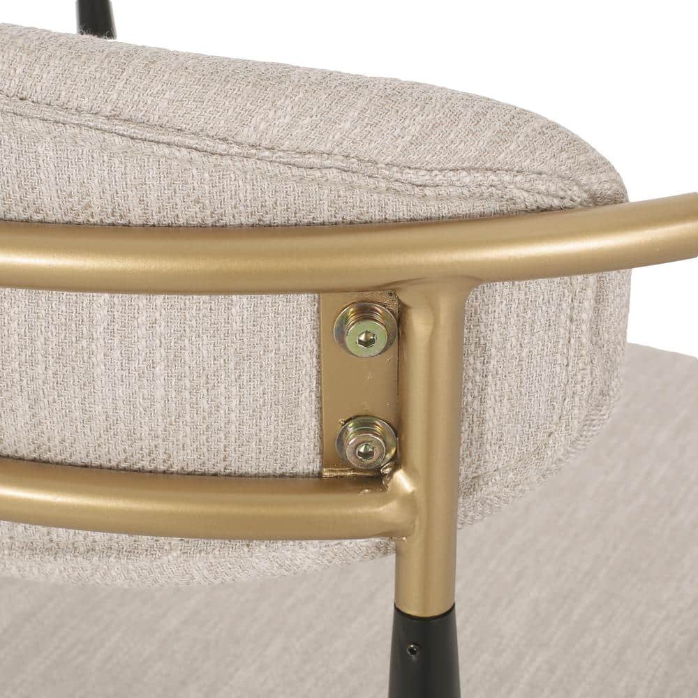 Beige and Black Upholstered Metal Dining Side Chairs, Set of 2