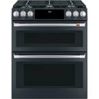 30 in. 7.0 cu. Ft. Slide-In Smart Double Oven Dual-Fuel Range with Self Clean Convection in Matte Black
