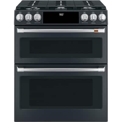 30 in. 7.0 cu. Ft. Slide-In Smart Double Oven Dual-Fuel Range with Self Clean Convection in Matte Black