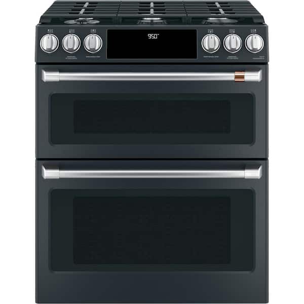Cafe 30 in. 7.0 cu. Ft. Slide-In Smart Double Oven Dual-Fuel Range with Self Clean Convection in Matte Black