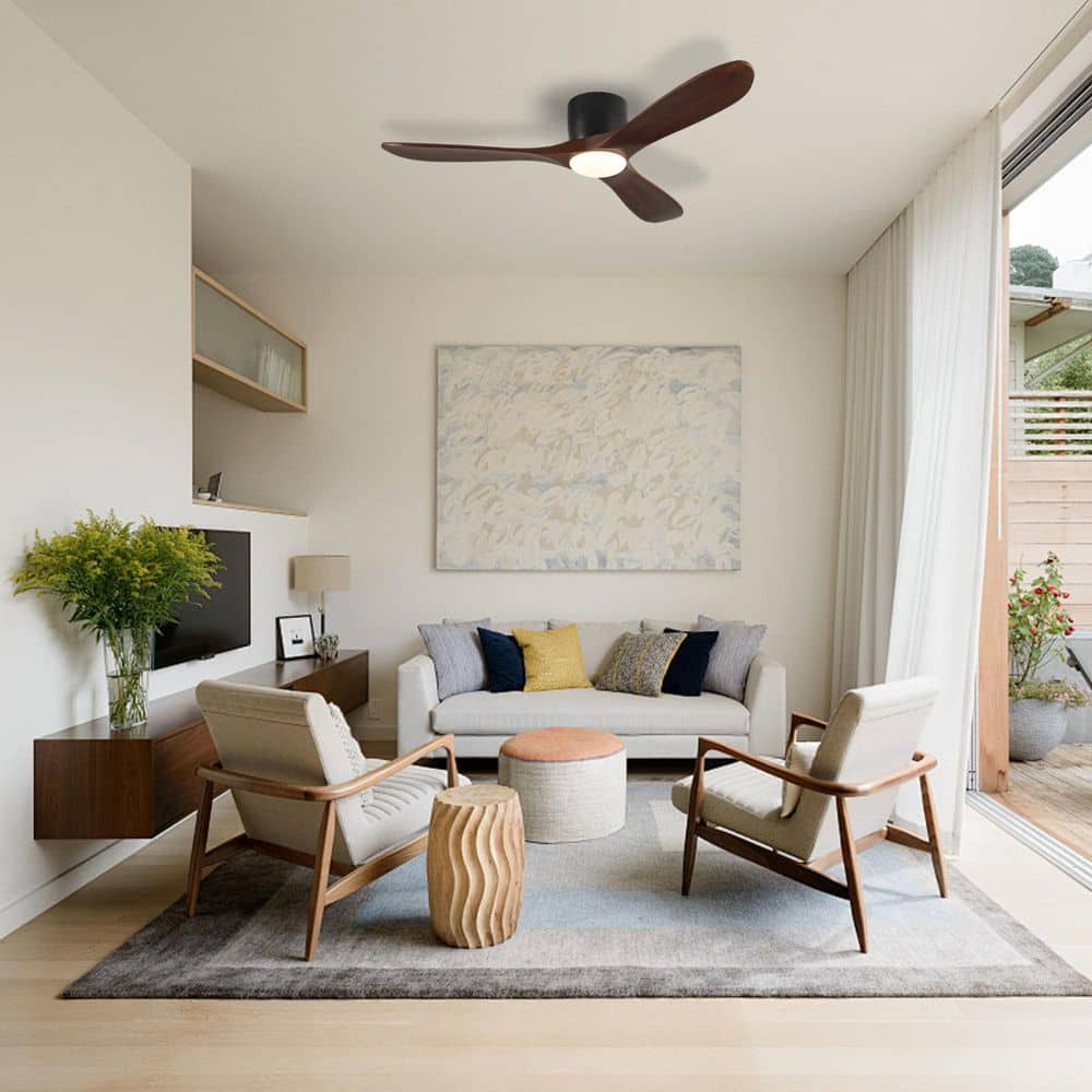 52 in. Dard Wood Blade Indoor Modern Flush Mount Ceiling Fan with 6 Speed Levels 3 Blades Remote Included Dining Room price history on PriceWatchPro