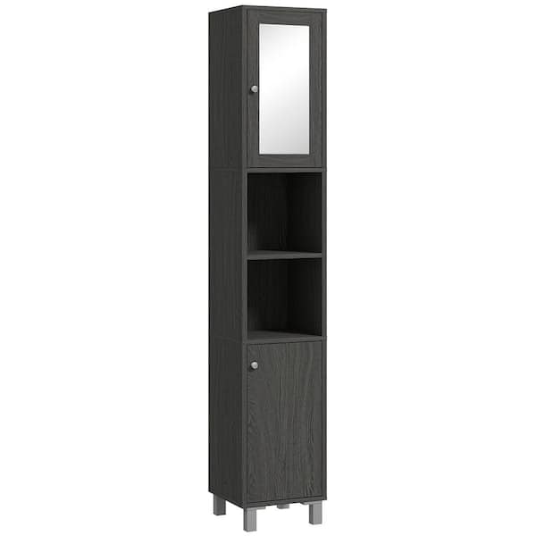12 in. W x 11 in. D x 71 in. H Gray Wooden Freestanding Linen Cabinet Tower Cabinet w/Mirror and Adjustable Shelves