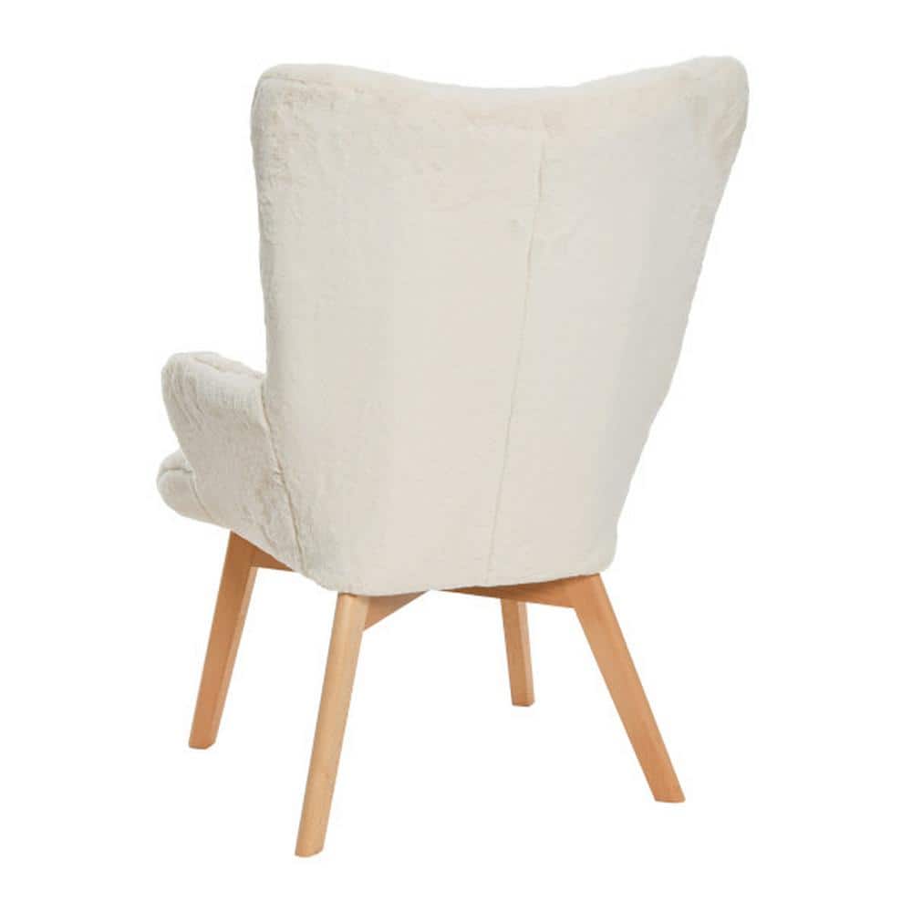 Chic Farmhouse Creamy White Wood Wingback Accent Chair