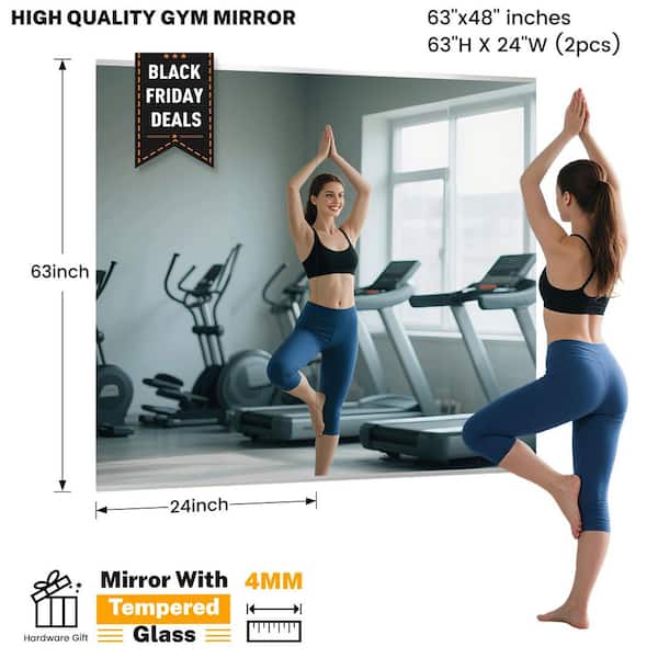 2 Pieces 24 in. W x 63 in. H Rectangle Frameless Wall-Mounted HD Gym Mirror Dance Mirror Vanity Mirror