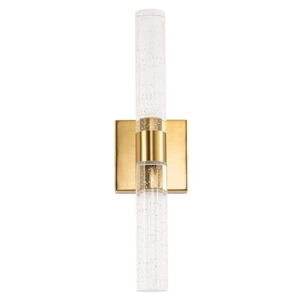2-Light 18 in. Gold Modern Vanity Light Bar with Glass Bubble Shades for Living Room and 3CCT Adjustable LED Function