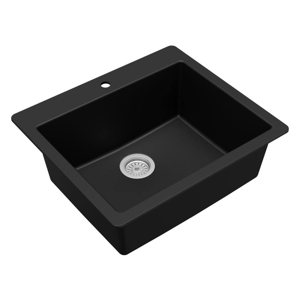 Black Quartz 25'' Single Bowl Drop-In Kitchen Sink