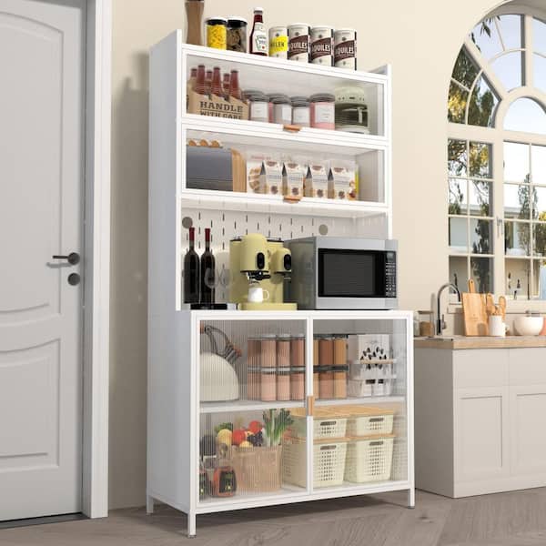 16.53 in. W x 31.5 in. D x 73 in. H Steel Kitchen Pantry Organizer Cabinet in White with 6-Level Flip Door and Pegboard
