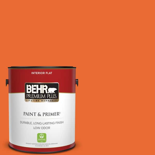 BEHR PREMIUM PLUS 1 gal. #220B-7 Electric Orange Flat Low Odor Interior Paint & Primer