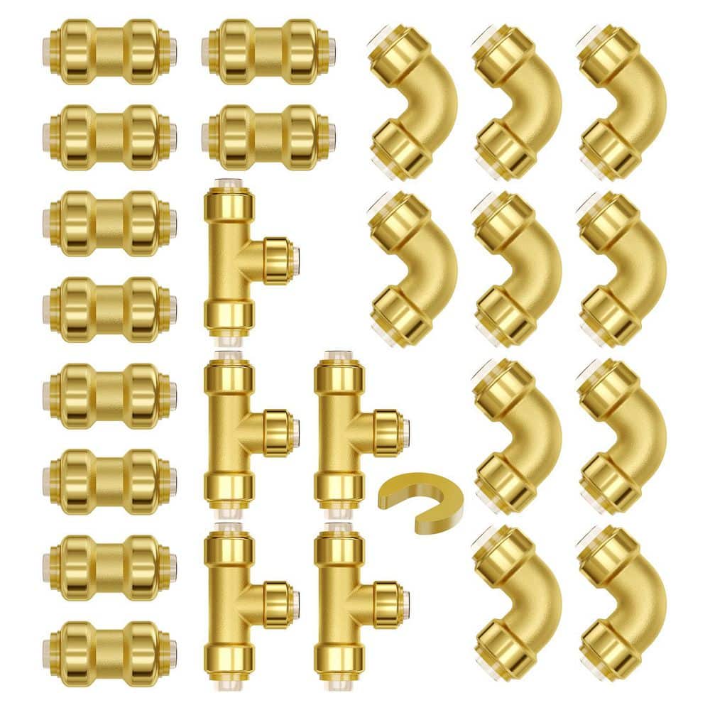 Pipe Fittings, 1/2 in. 25PCS (10xStraight, 10xElbows, 5xTees) Brass Pipe Fittings, Push-Fit Pipe Connector Brass price history on PriceWatchPro