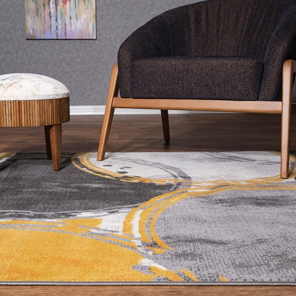 Yellow 2 ft. x 7 ft. Contemporary Modern Circles Runner Rug