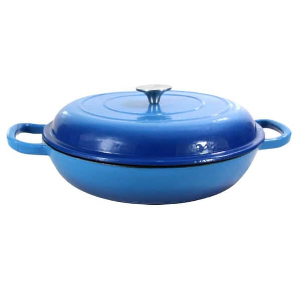 3.8 qt. Round Cast Iron Dutch Oven in Blue with Lid and Dual Handles, Enameled Casserole Braiser for Family Cooking
