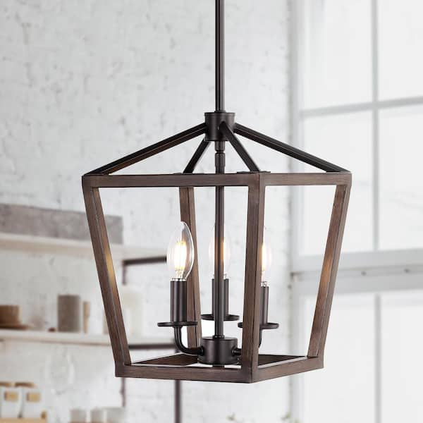Jonathan Y Oria 10 In 3 Lights Oil, Wood And Iron Lantern Chandelier