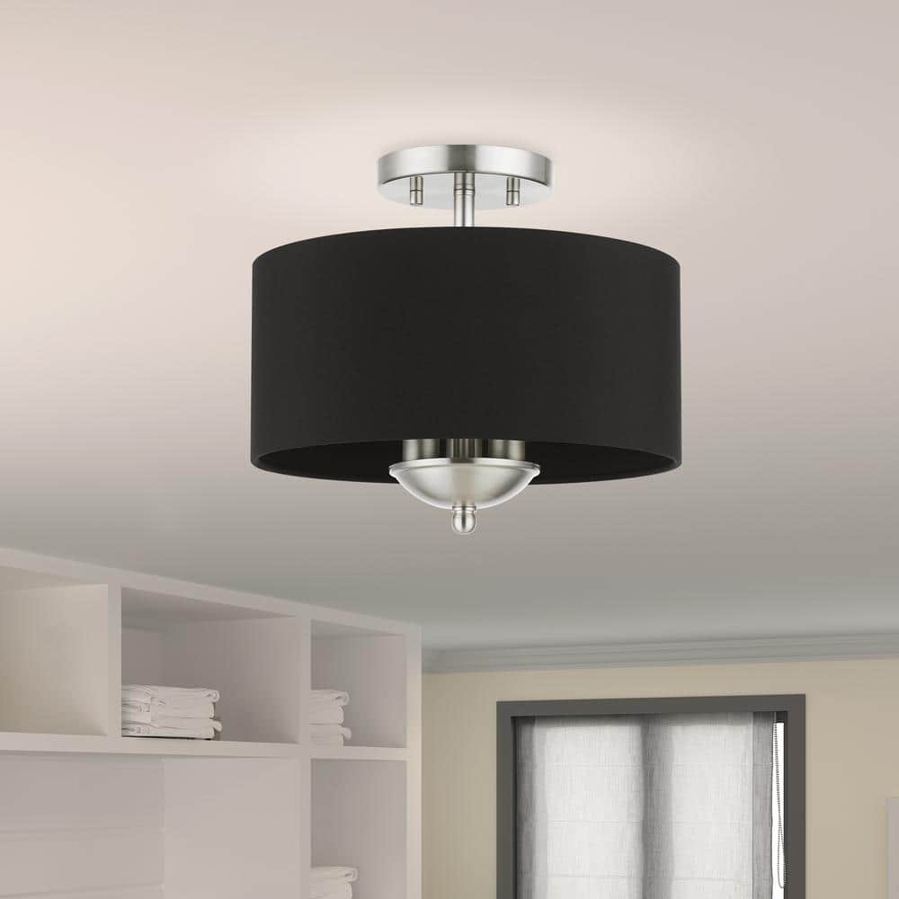 Huntington 12" Brushed Nickel Drum Semi-Flush Mount Light