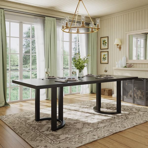High-End Lines Black 95 in. Solid Rubberwood Rectangle Dining Table Seats-8