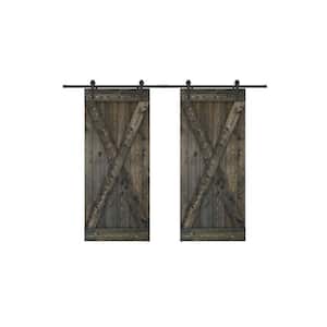X Series 72 in. x 84 in.Ebony Finished Pine Wood Sliding Barn Door with Hardware Kit