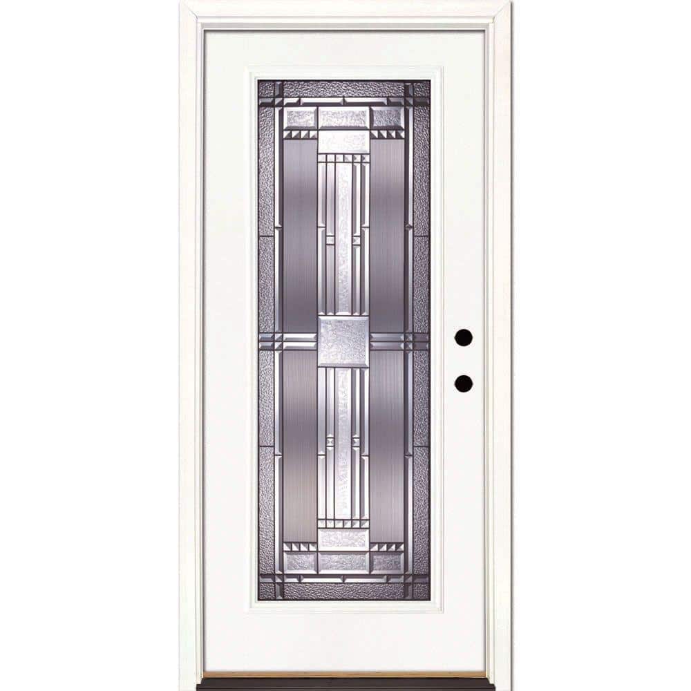 Feather River Doors 37.5 in. x 81.625 in. Preston Patina Full Lite Unfinished Smooth Left-Hand Inswing Fiberglass Prehung Front Door, Smooth White- Ready to Paint -  643101