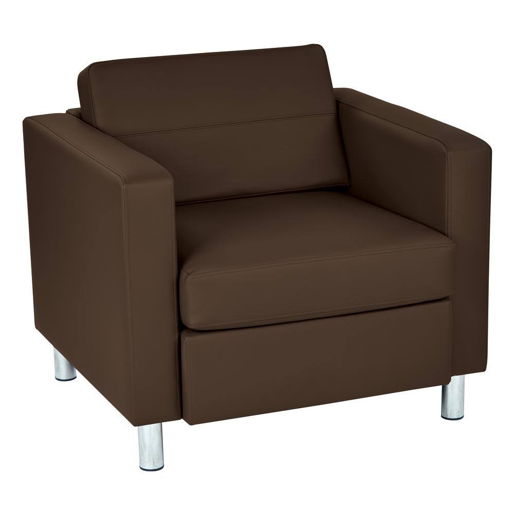 Java Brown Faux Leather Accent Chair with Metal Legs
