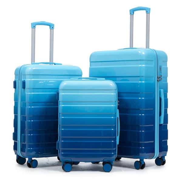 3-Pieces Navy/Light Blue Polycarbonate Luggage Set with Printed Pattern and Combination Lock