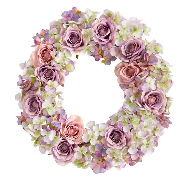 Nearly Natural 18in. Rose and Hydrangea Artificial Wreath W1146 - The ...