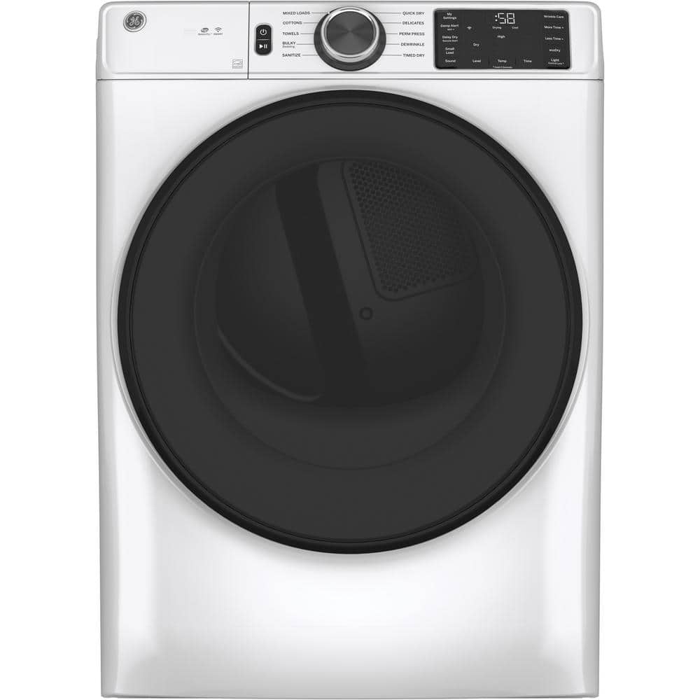 GE 7.8 cu. ft. Smart Front Load Electric Dryer in White with Long Vent and Sanitize Cycle, ENERGY STAR