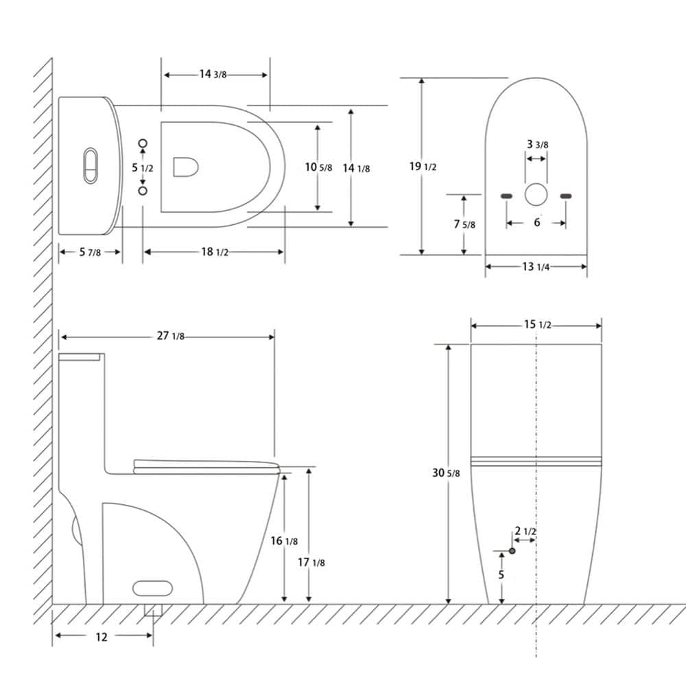 Light Grey Ceramic One-Piece Dual Flush Elongated Toilet