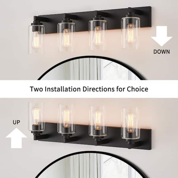 28.37 in. 4-Light Black Vanity Light with Clear Glass Shade