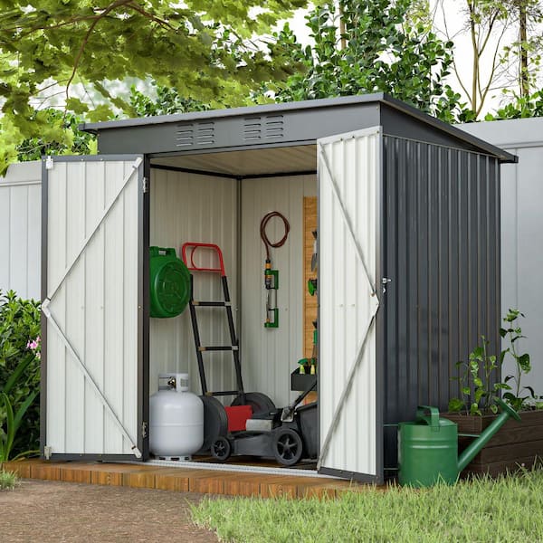 6 in. W x 4.4 in. D Metal Outdoor Tool Storage Shed Double Doors All-Weather Tool Shed Garden Backyard Black(26 sq. ft.)