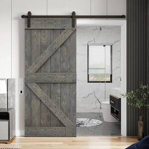 K Series 30 in. x 84 in. Pre-Assembled Weather Gray Stained Wood Interior Sliding Barn Door with Hardware Kit