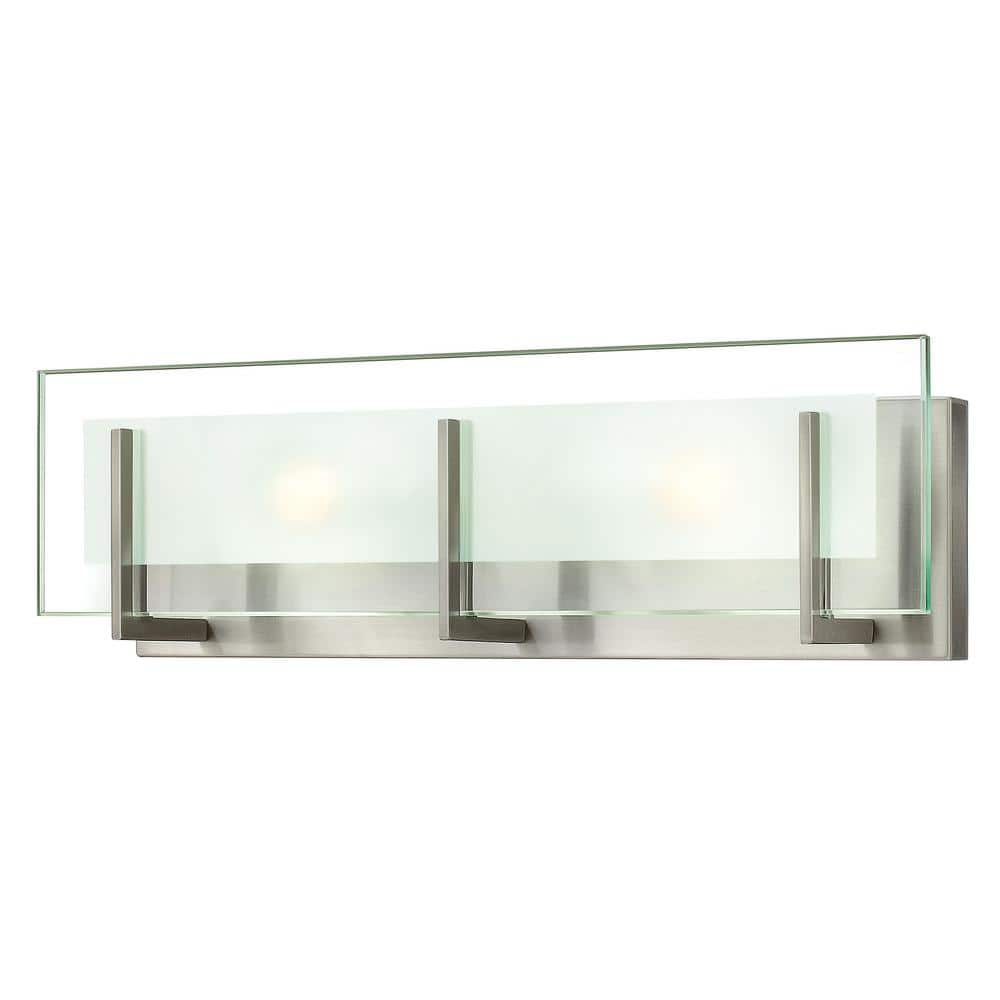 Sleek Brushed Nickel 2-Light Vanity with Clear Etched Glass
