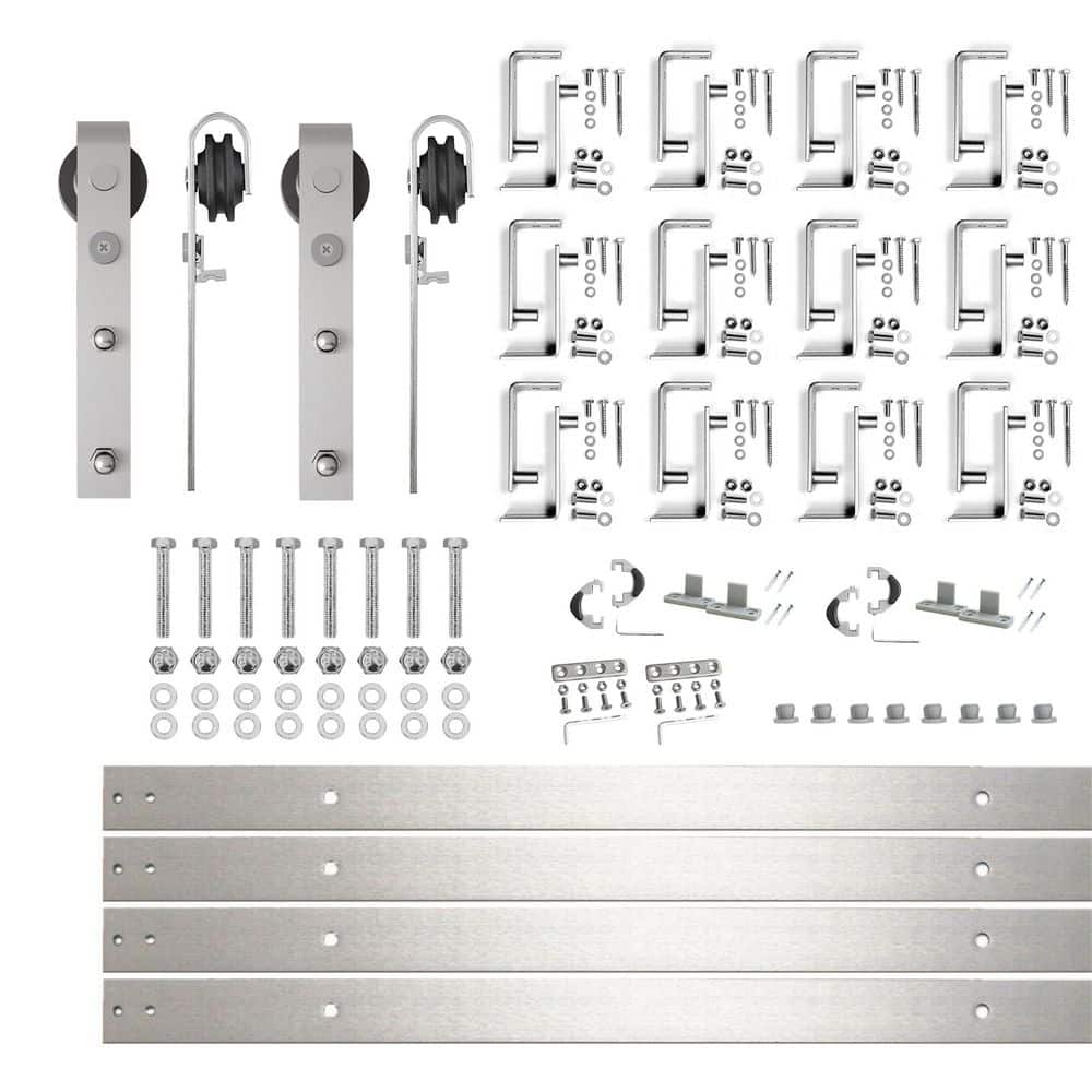 15 ft./180 in. Brushed Nickel Double Track Bypass U-Shape Sliding Barn Door Hardware Kit - Classic Design Roller price history on PriceWatchPro