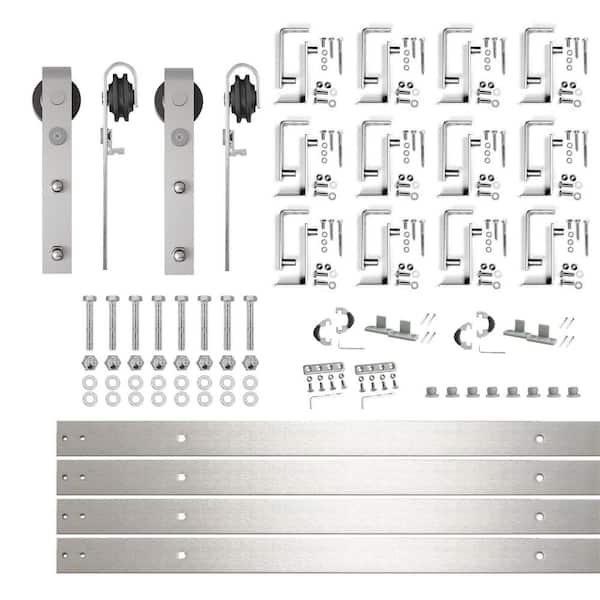 HOMACER 15 ft./180 in. Brushed Nickel Double Track Bypass U-Shape Sliding Barn Door Hardware Kit - Classic Design Roller