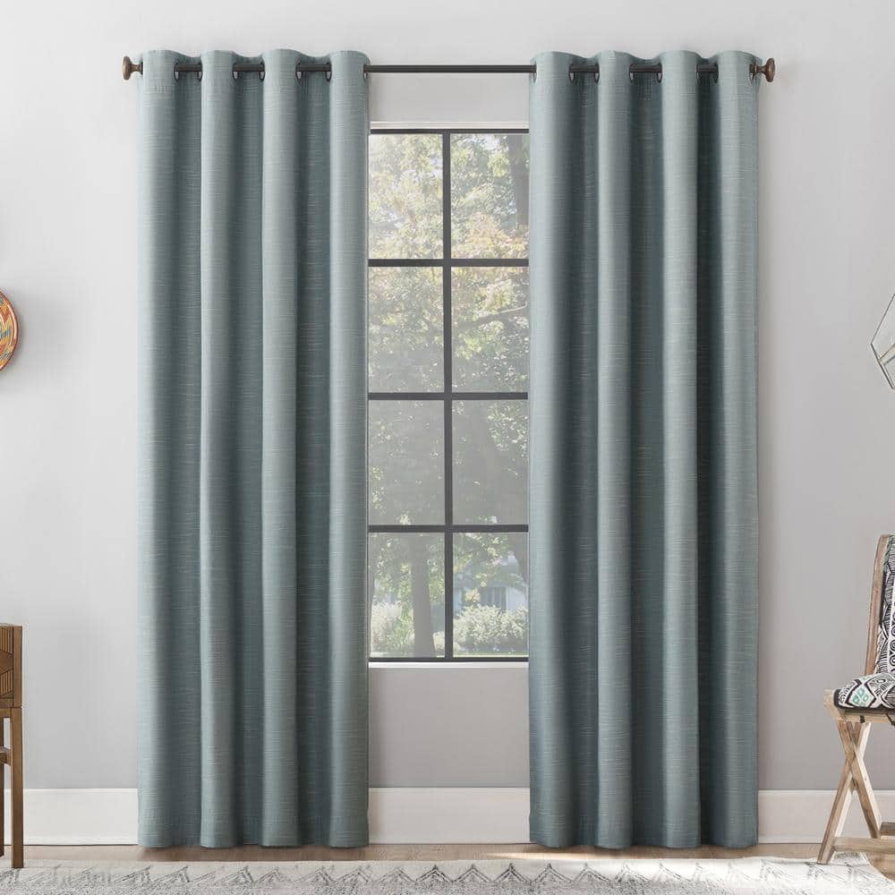 Gelso Textured Linen Polyester Blend Storm Blue 50 in. W x 84 in. L Grommet 100% Blackout Curtain (Single Panel) price history on PriceWatchPro