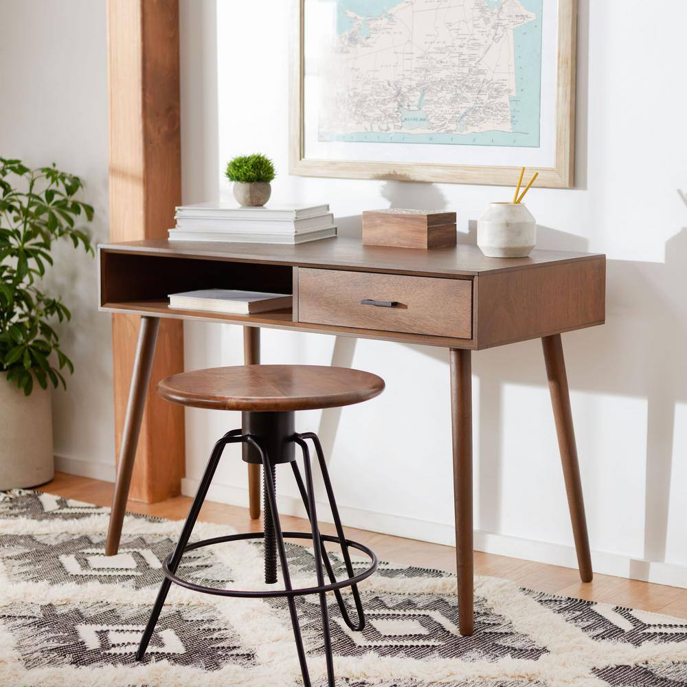 Remy Brown Mid-Century Wood Writing Desk with Drawer