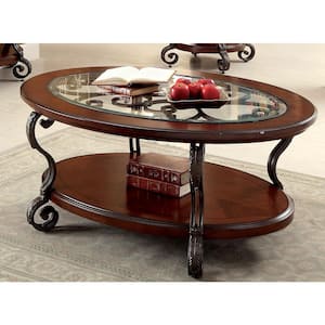 Nestillia 48 in. Brown Oval Wood Coffee Table with 1-Shelf