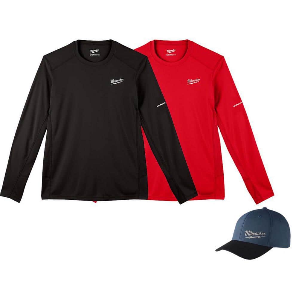 Men's X-Large Black and Red WORKSKIN Light Weight Performance Long Sleeve T-Shirt (2Pk) W/Sm/Med Blue WORKSIN Fitted Hat price history on PriceWatchPro