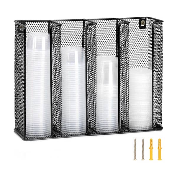 Iron Black Portion Cup Lid Sauce Organizer Four Compartment Food Storage for 2-5.5 oz Cups Wall Mount