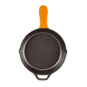 10 .25 in Cast Iron Skillet in Black with Orange Silicone Handle