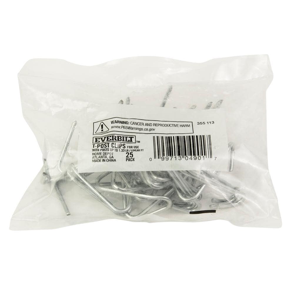 Everbilt Galvanized Steel 12-Gauge T-Post Fence Clips (25 per Bag ...