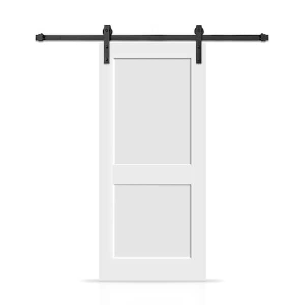 CALHOME 32 in. x 80 in. 2 Panel Shaker Hollow Core White Painted Composite Modern Interior Sliding Barn Door with Hardware Kit