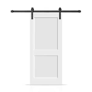 38 in. x 96 in. 2 Panel Shaker Hollow Core White Painted Composite Modern Interior Sliding Barn Door with Hardware Kit