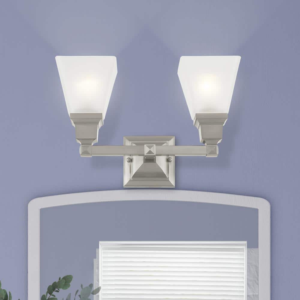 Elegant Brushed Nickel 2-Light Vanity with Frosted Satin Glass
