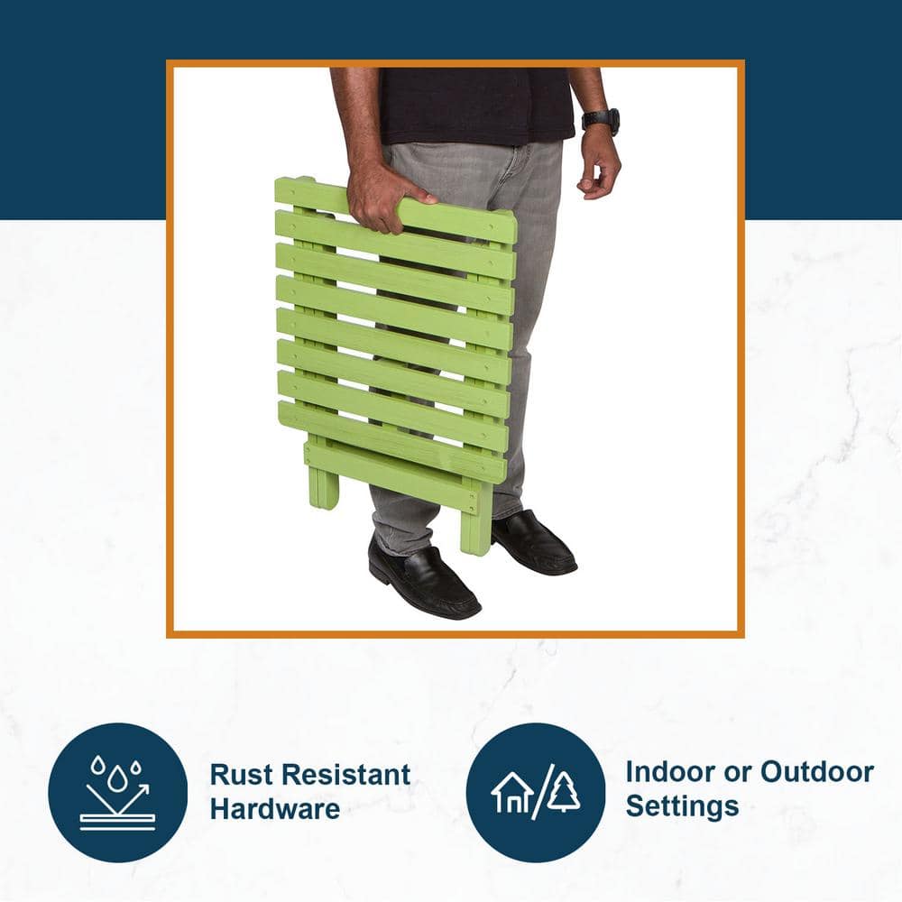 Lime Green Cedar Wood Folding Outdoor Side Table