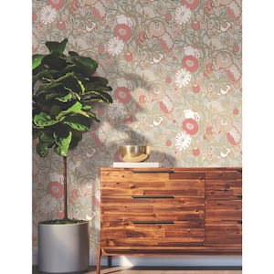 Vincent Poppies Dove Multi-Colored Metallic Pre-pasted Paper Wallpaper 60.75 sq. ft