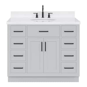 Hepburn 42 in. W x 22 in. D x 36 in. H Single Sink Freestanding Bath Vanity in Grey with Carrara Quartz Top