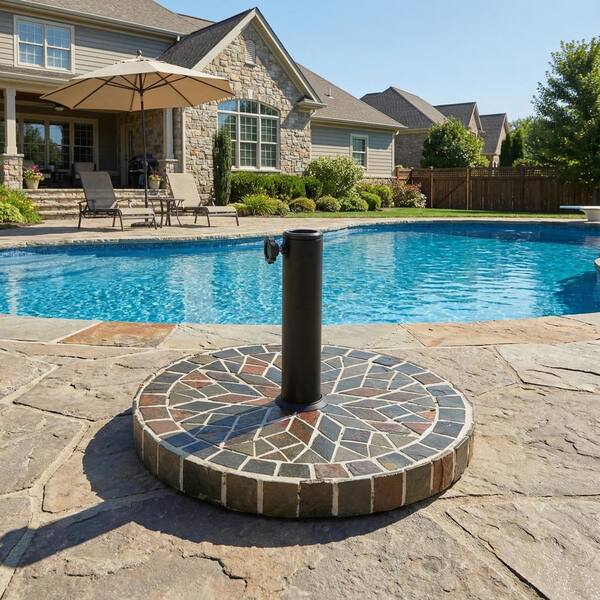 ceramic patio umbrella stand Christopher Knight Home - Enzo Tile Round Umbrella Base with Adjustable Pole Holder