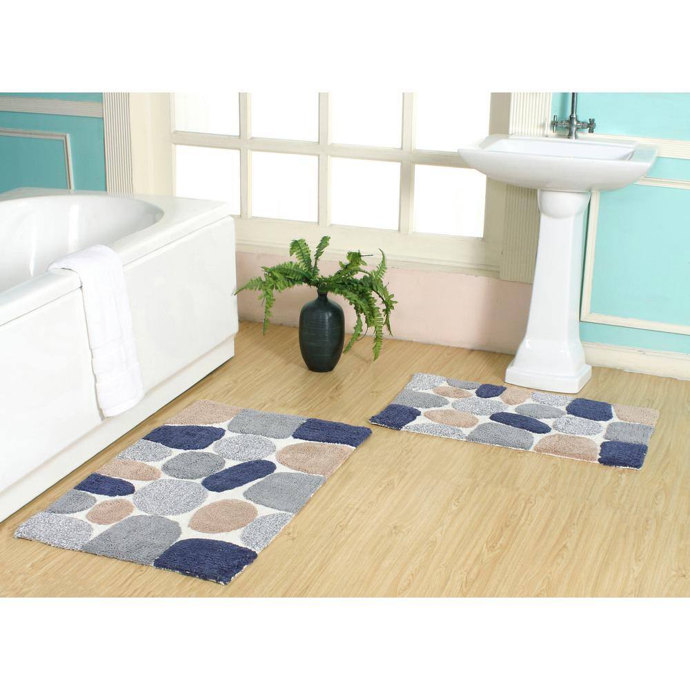 Blue Sienna Cotton Pebble Pattern Bath Rug Set