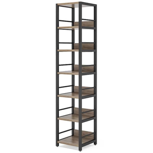 HSH 6 Tier Tall Bookshelf, Wood and Metal Vertical Display Book