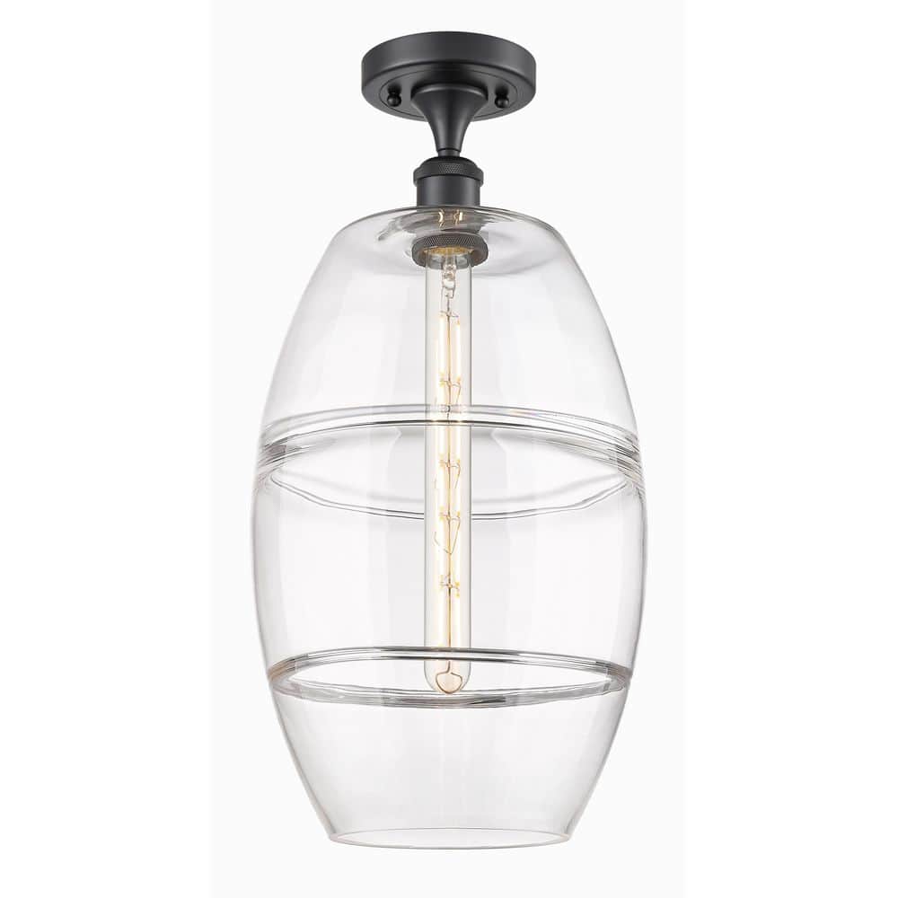 Vaz 10 in. 1-Light Matte Black Industrial Semi-Flush Mount with Clear Glass Shade price history on PriceWatchPro